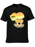 Cute Cartoon Tiger Couple Black T-Shirt