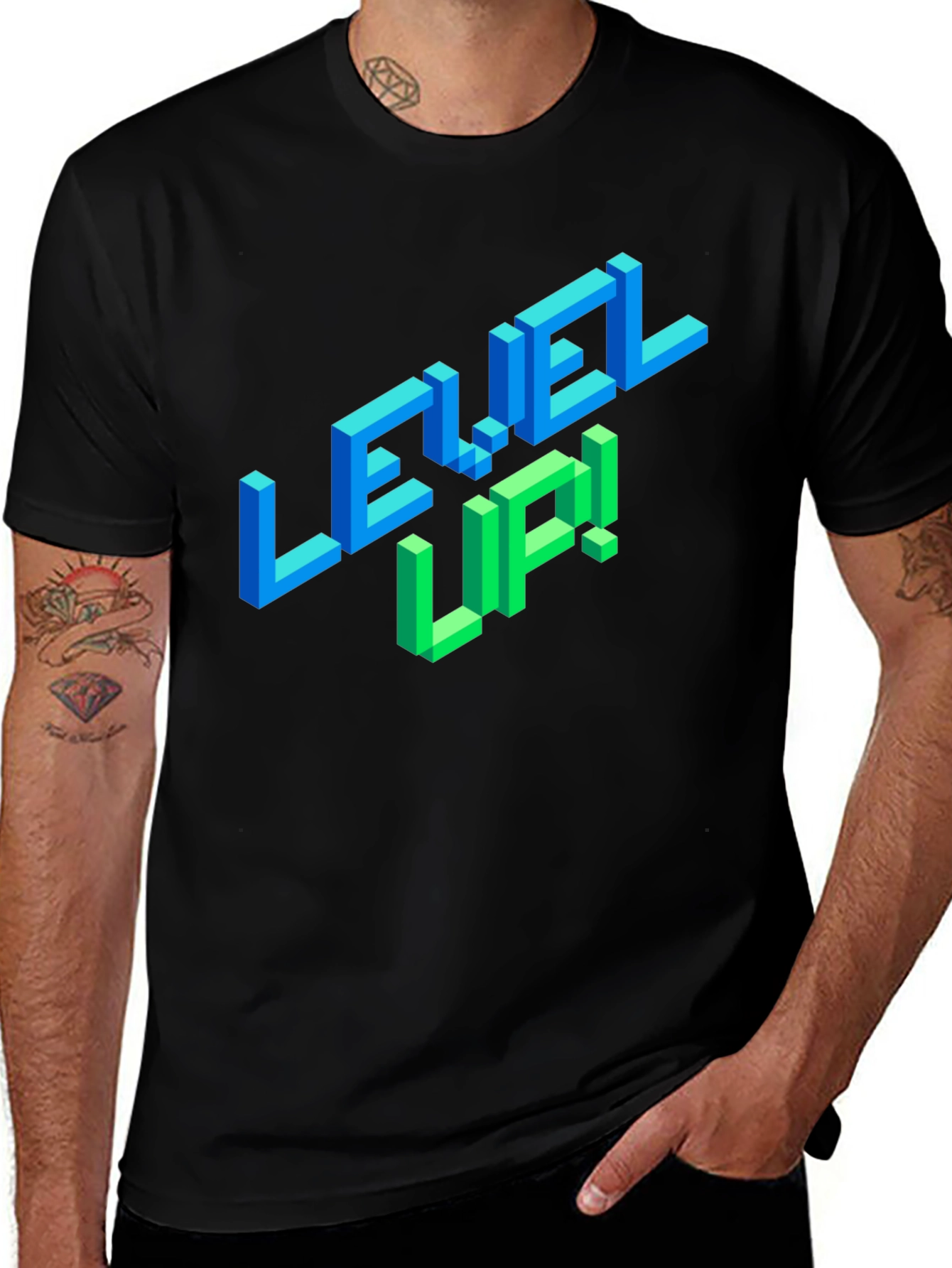Level Up Black Graphic Tee for Gamers