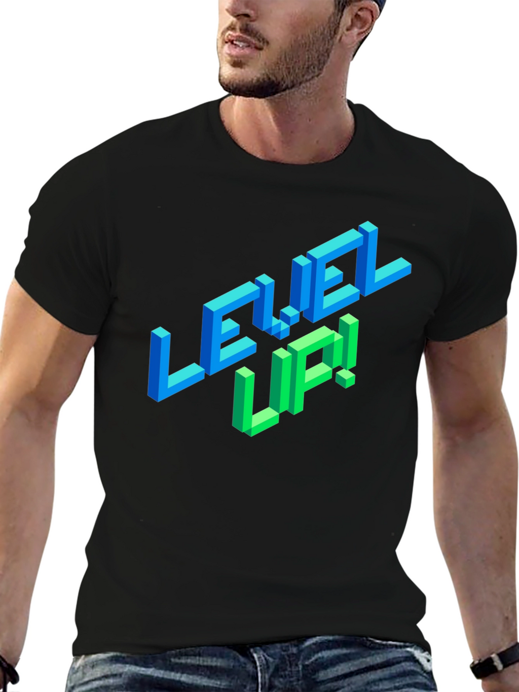 Level Up Black Graphic Tee for Gamers