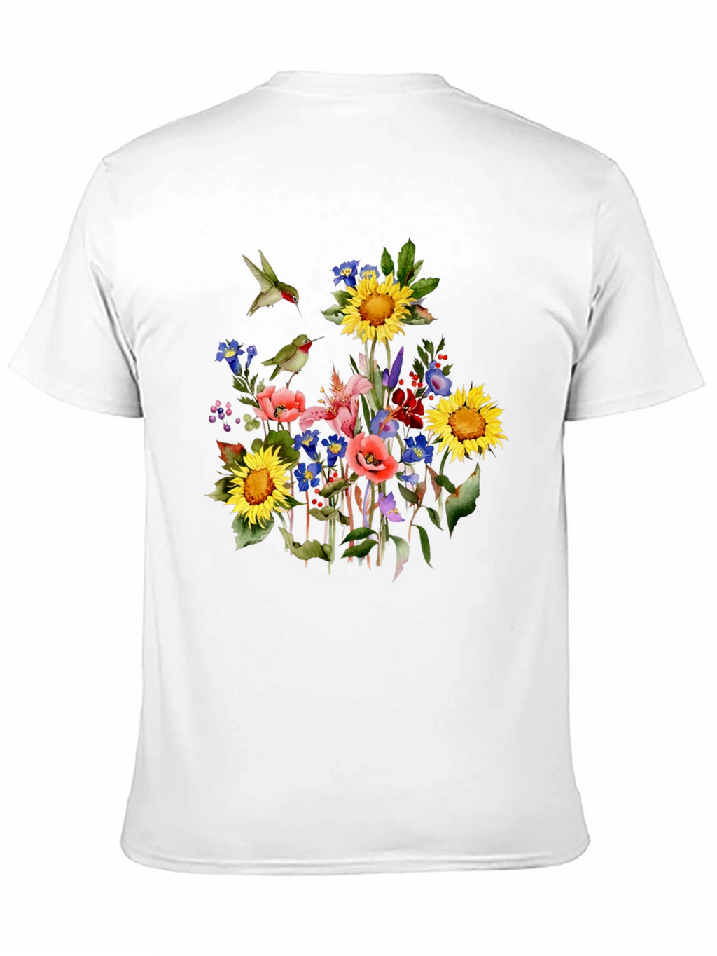 Floral Hummingbird Black T-Shirt