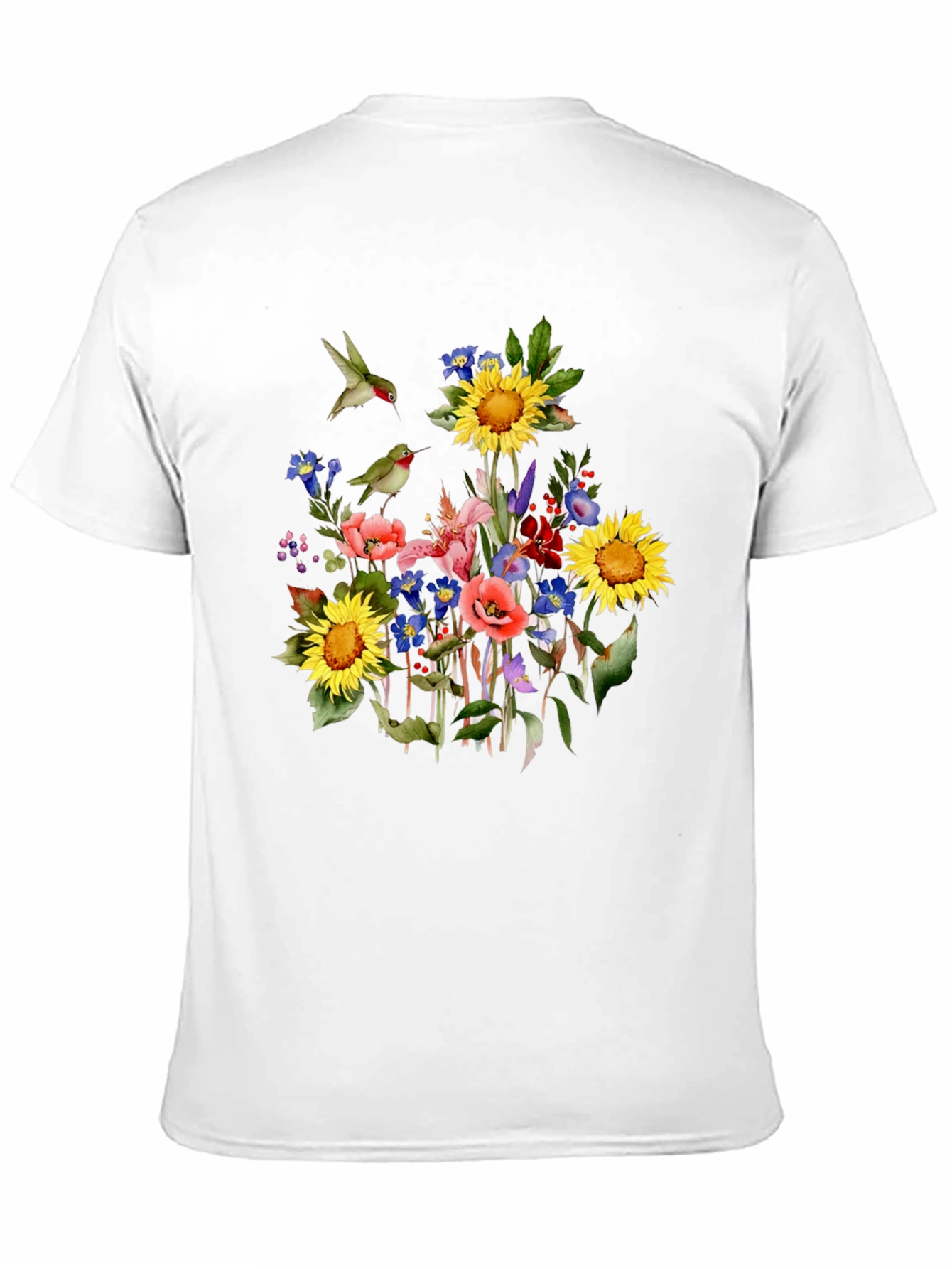 Floral Hummingbird Black T-Shirt
