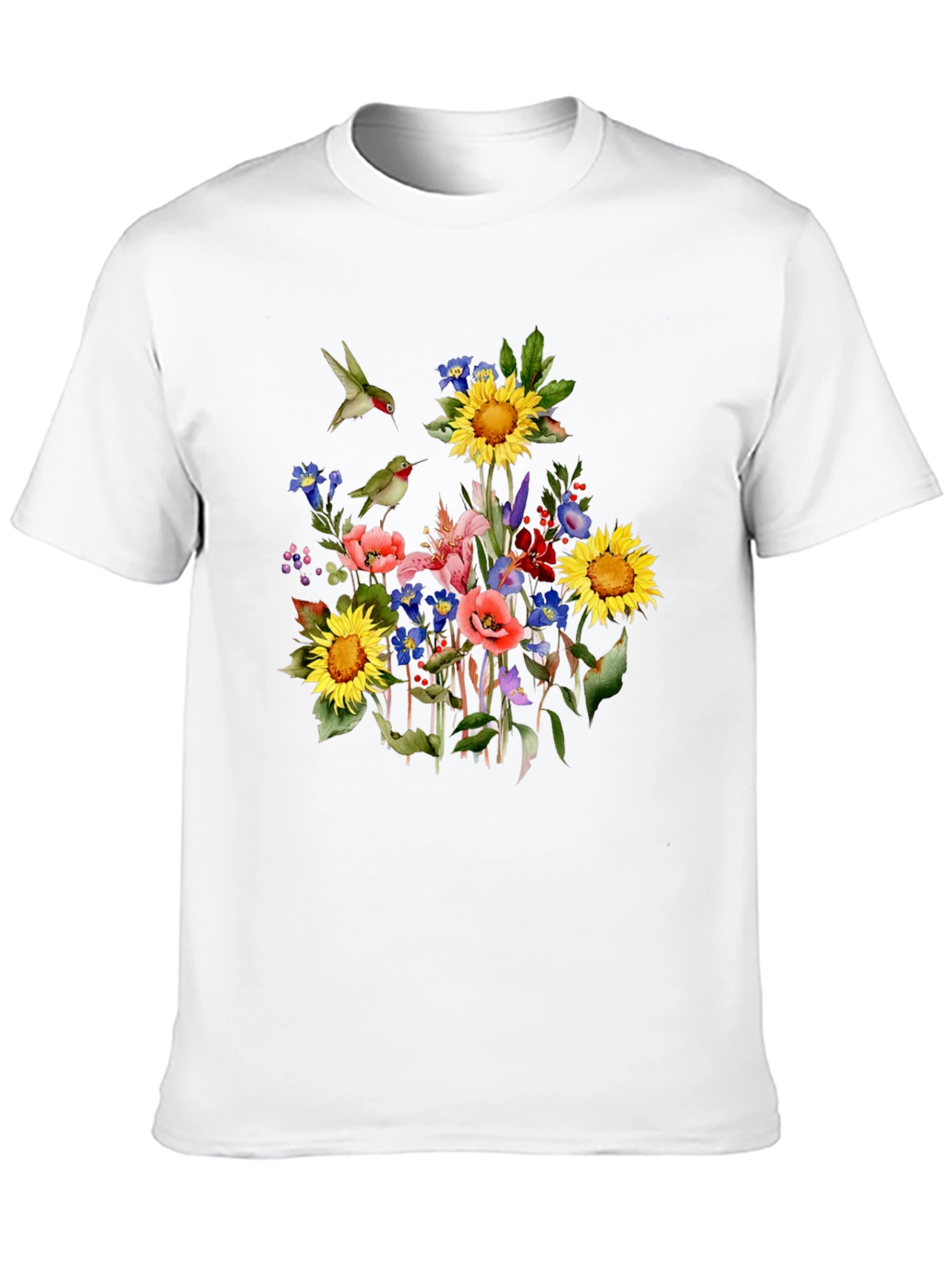 Floral Hummingbird Black T-Shirt