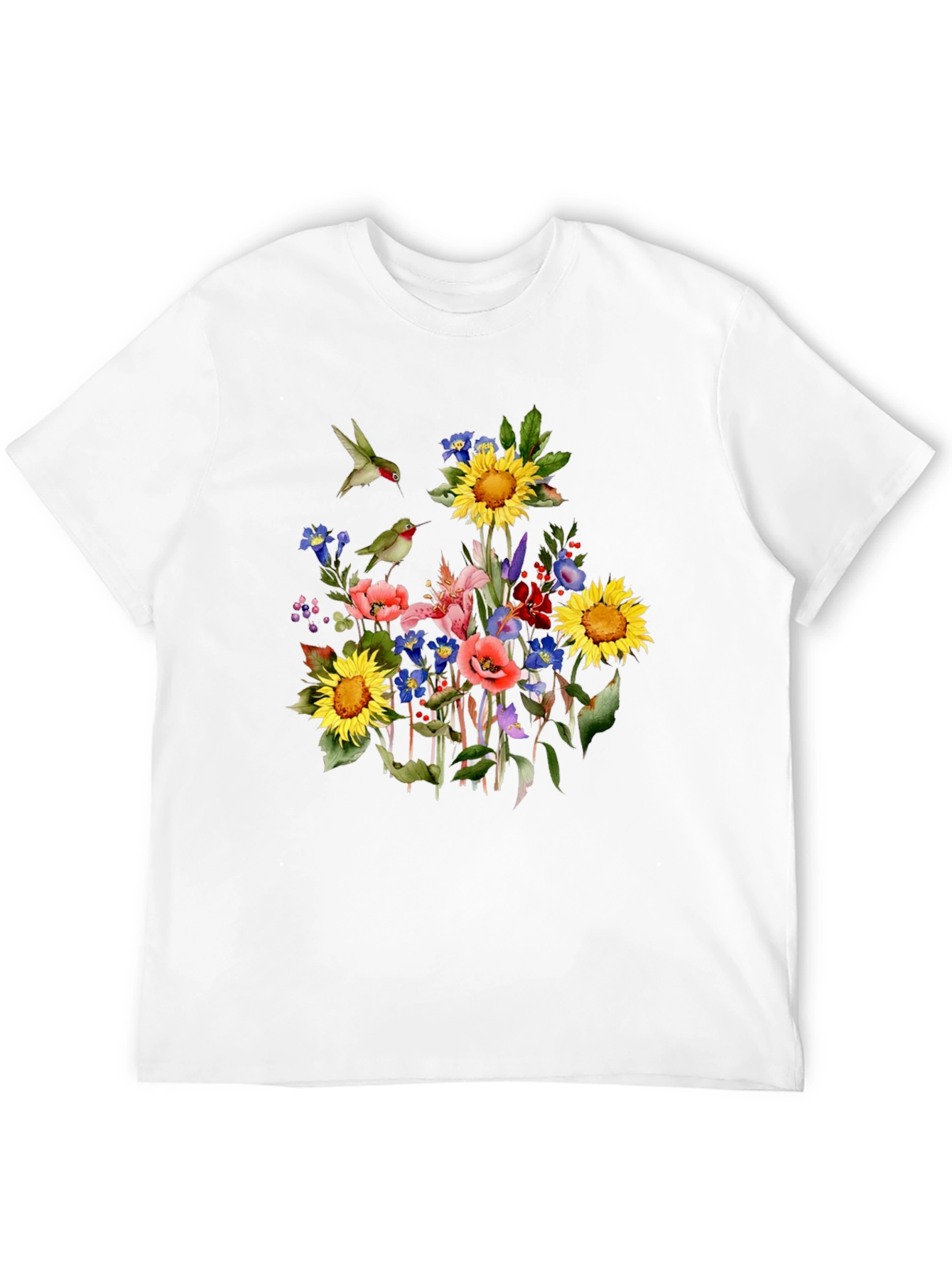 Floral Hummingbird Black T-Shirt
