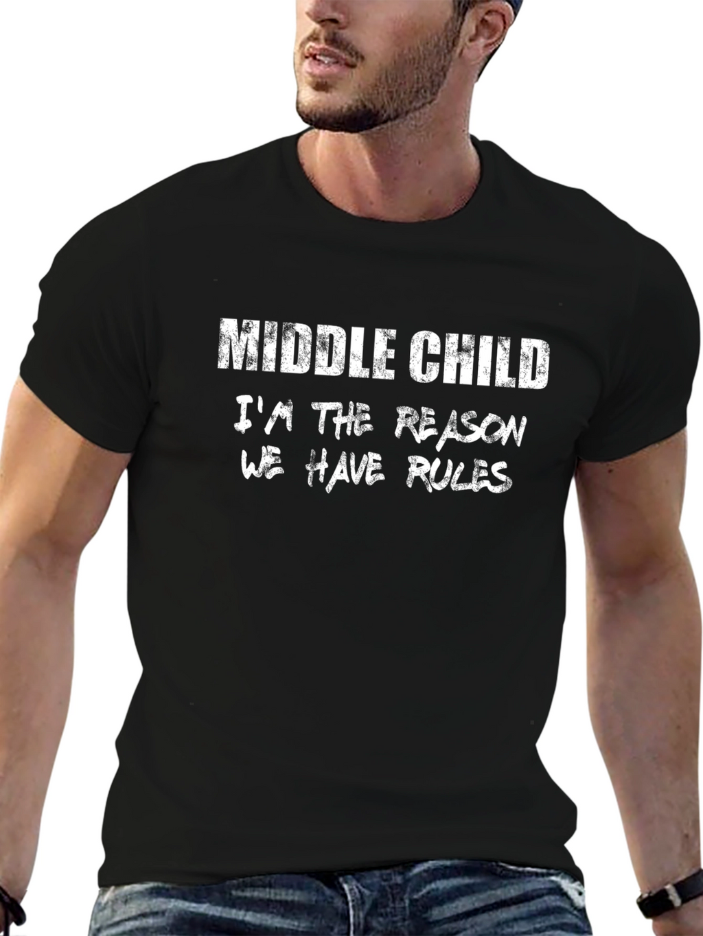 Middle Child Reason for Rules Black T-Shirt