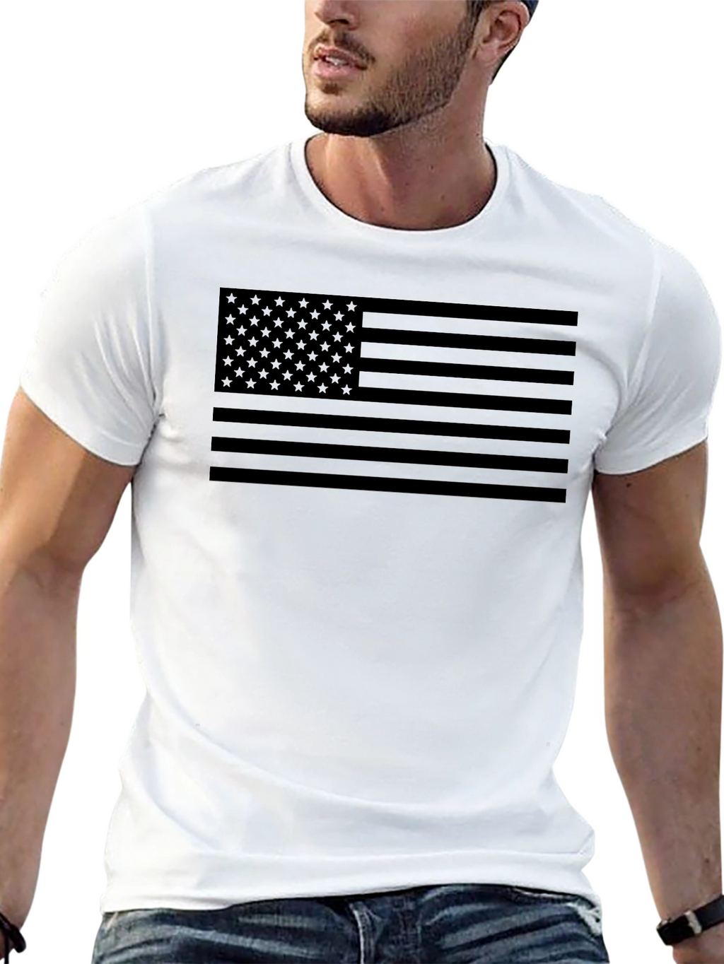 Monochrome American Flag Graphic T-Shirt