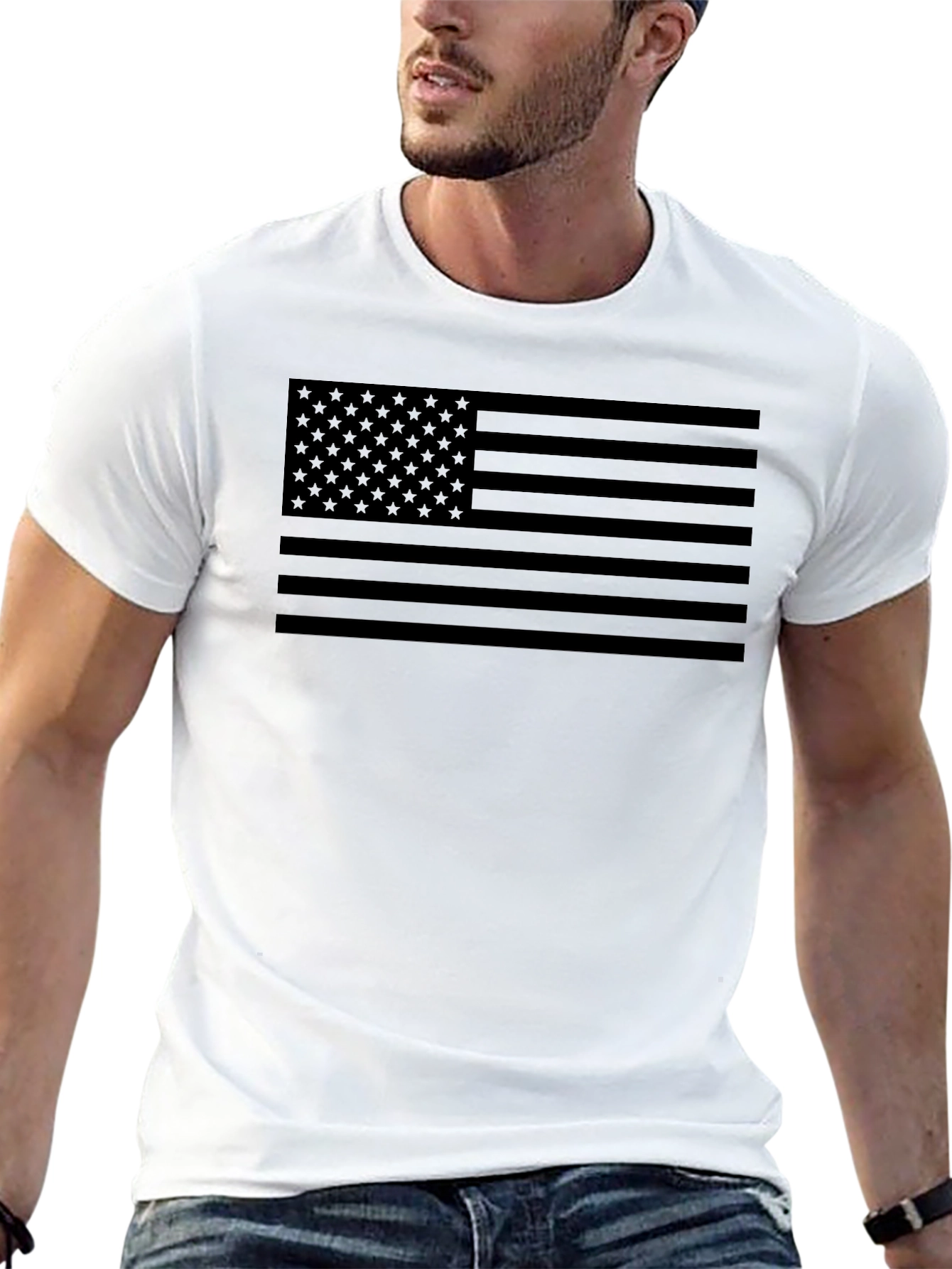 Monochrome American Flag Graphic T-Shirt