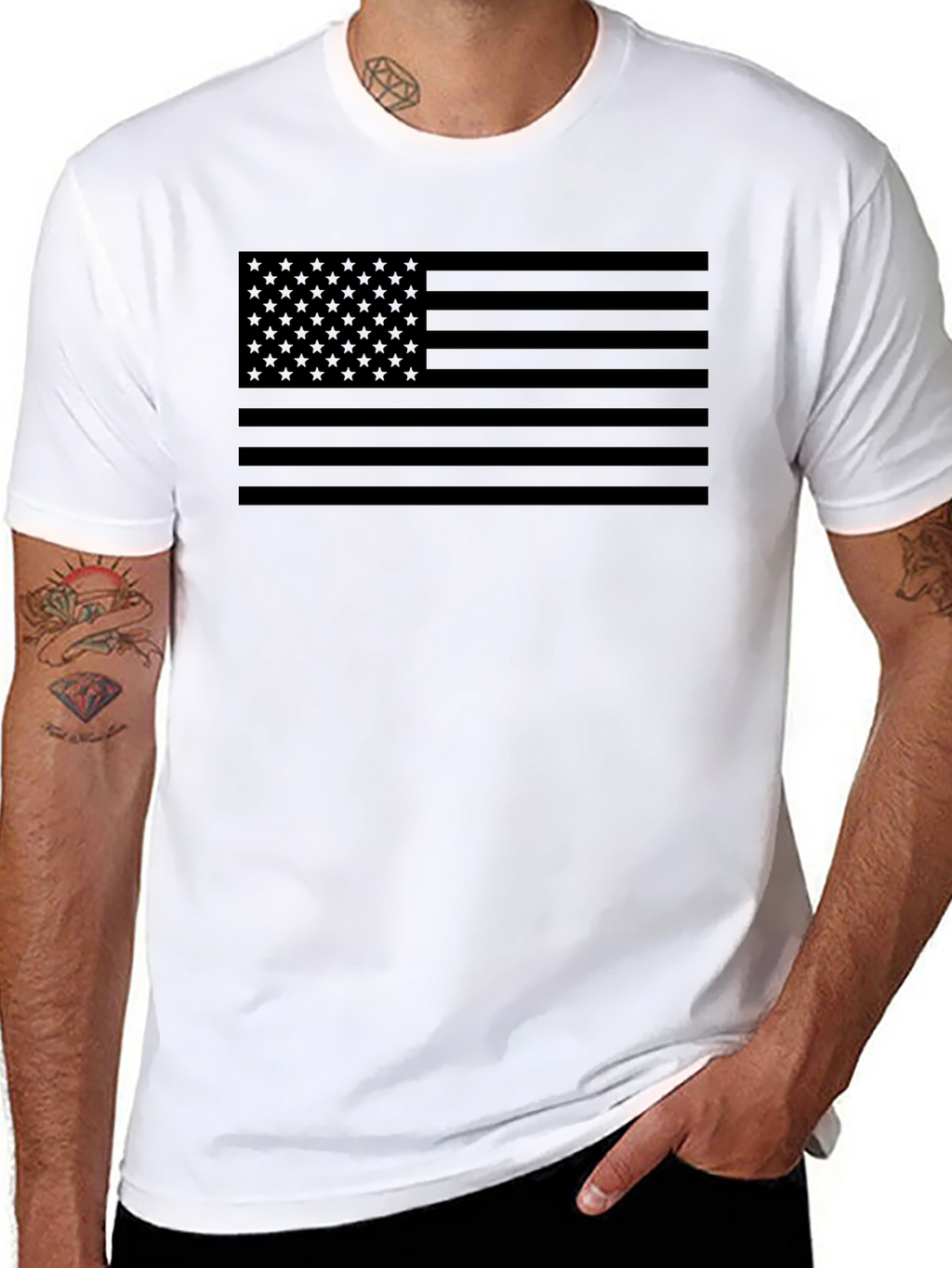 Monochrome American Flag Graphic T-Shirt