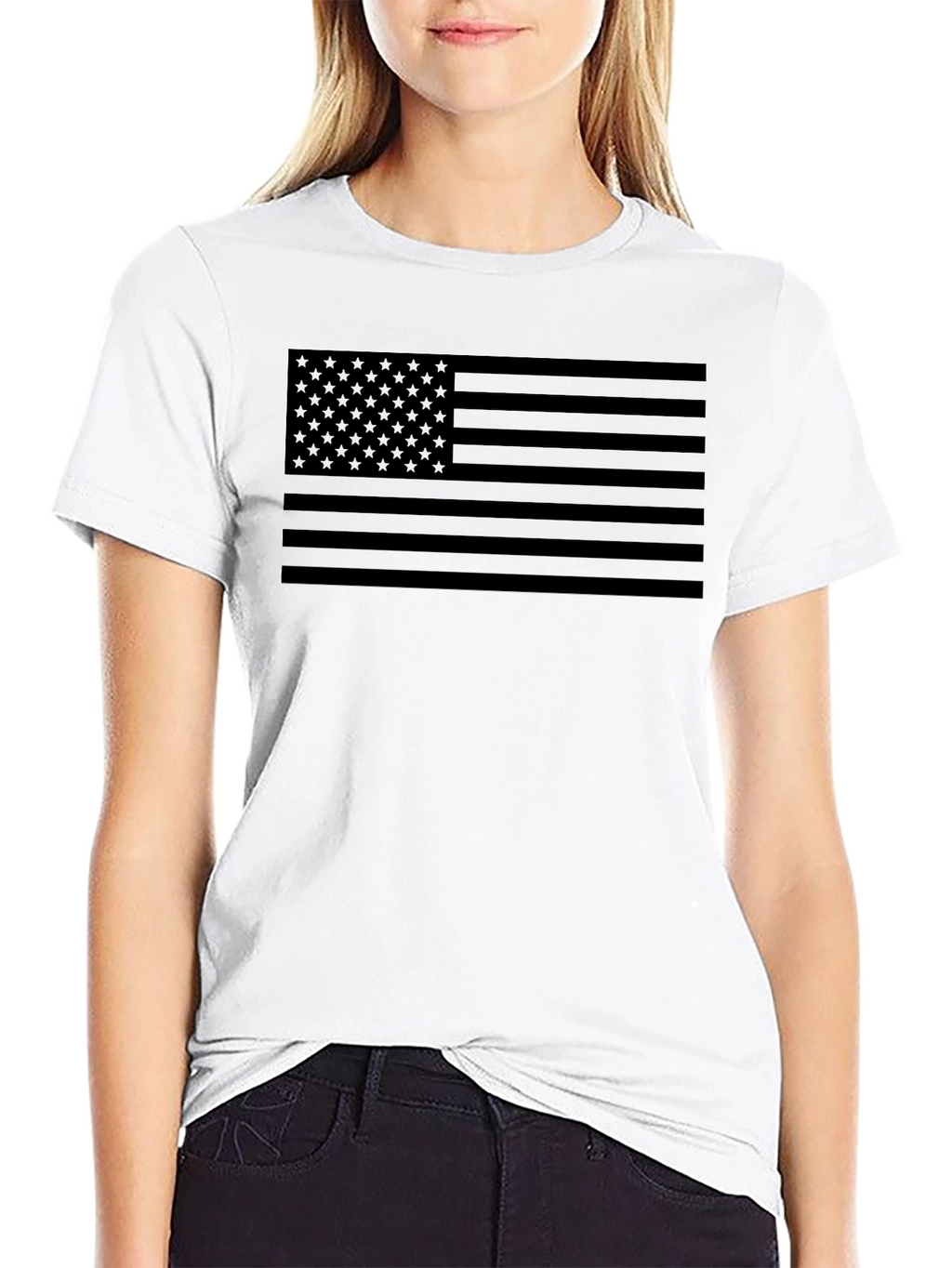 Monochrome American Flag Graphic T-Shirt