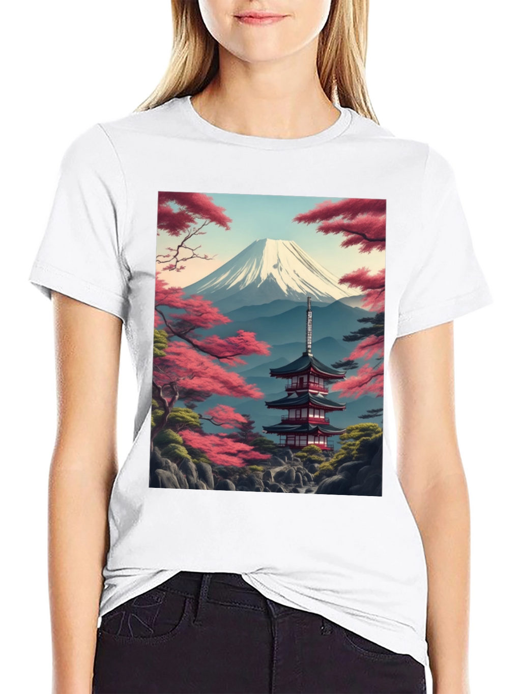 Mount Fuji Pagoda Graphic Tee - Black