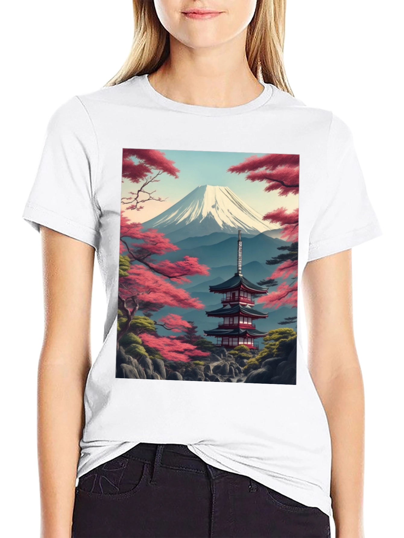 Mount Fuji Pagoda Graphic Tee - Black