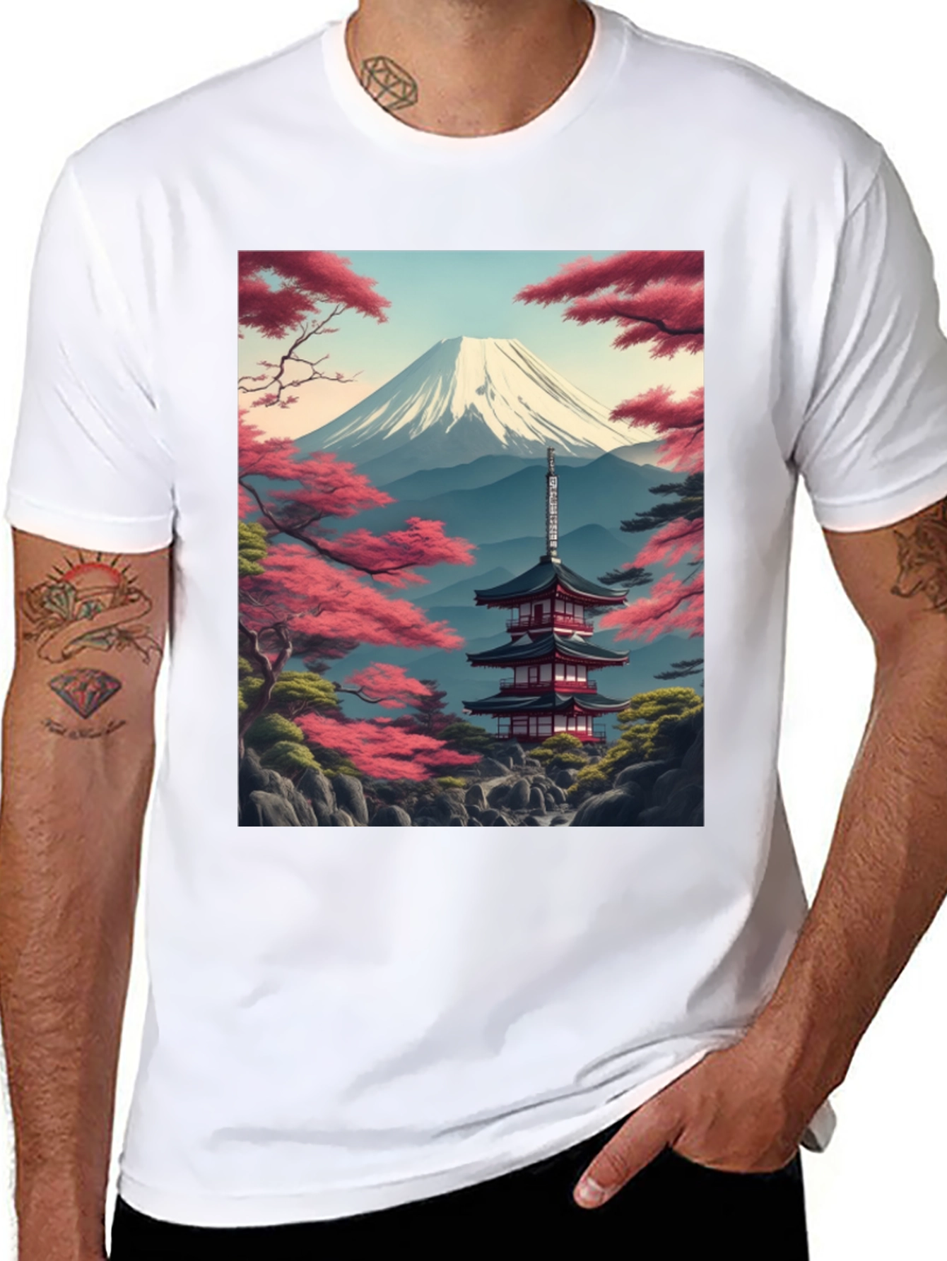 Mount Fuji Pagoda Graphic Tee - Black