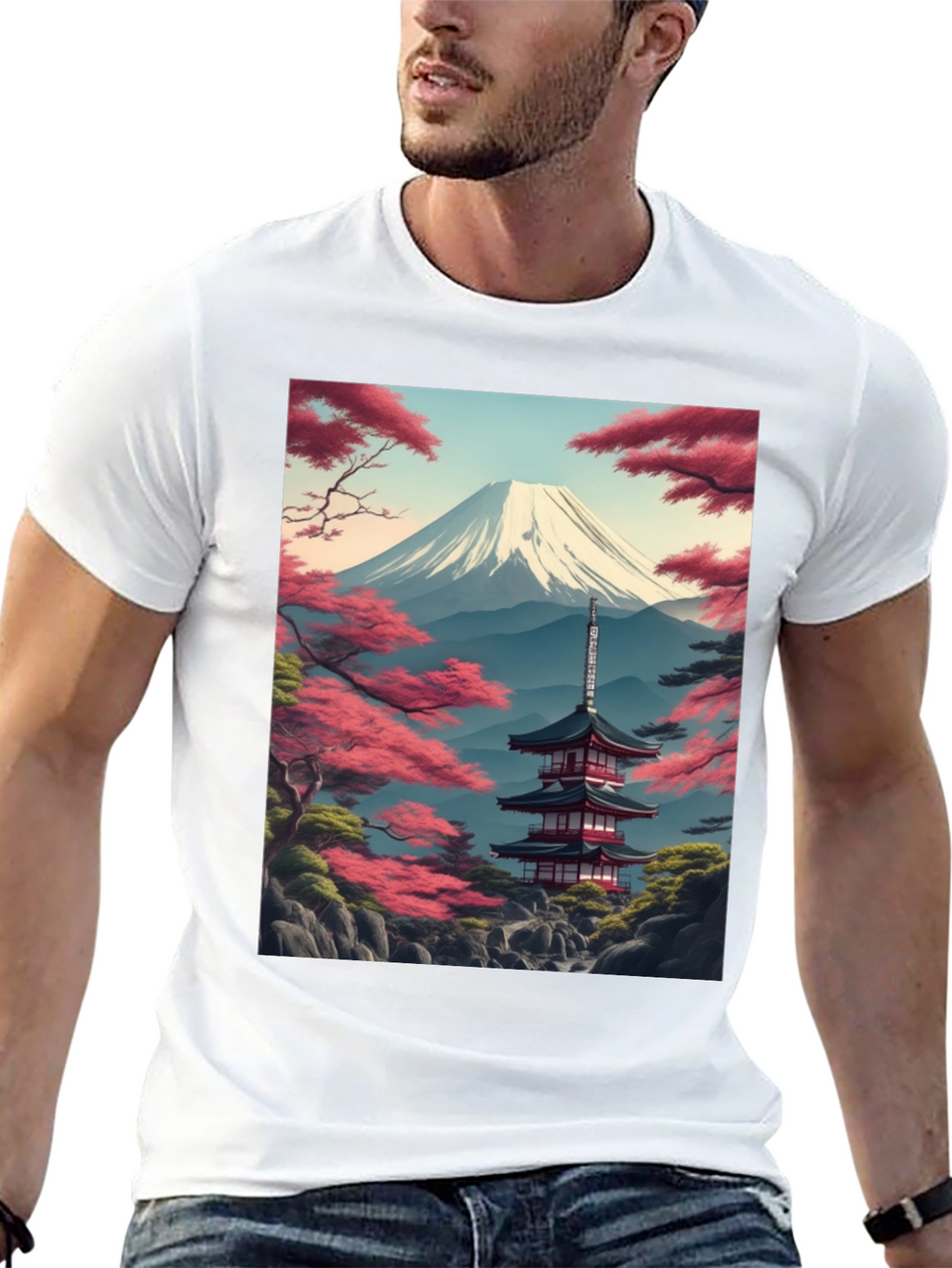 Mount Fuji Pagoda Graphic Tee - Black