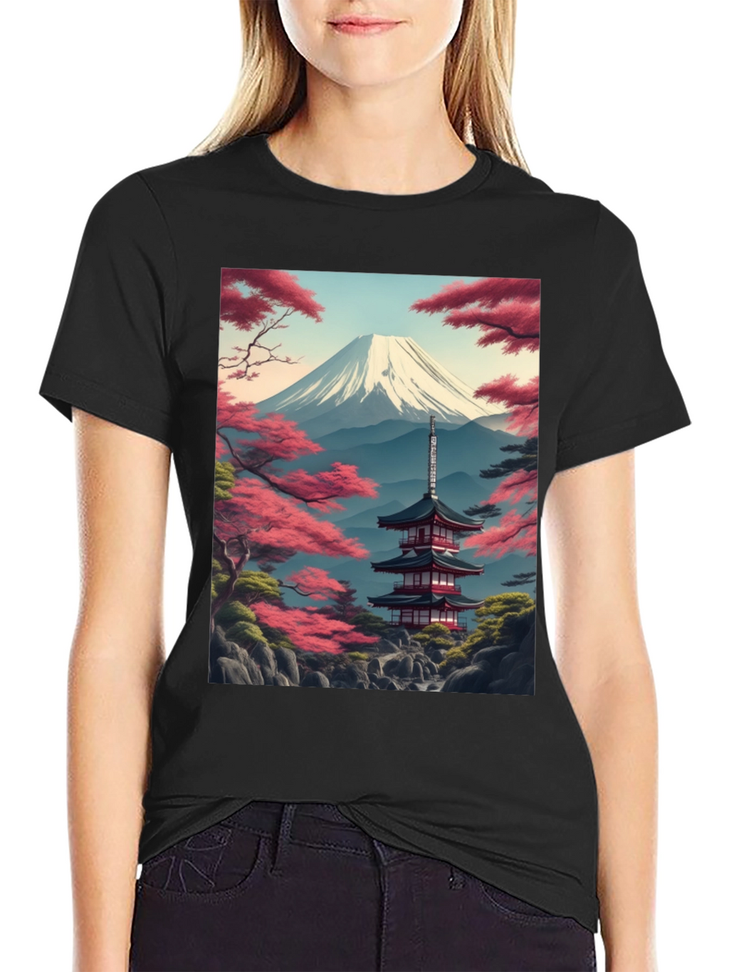 Mount Fuji Pagoda Graphic Tee - Black