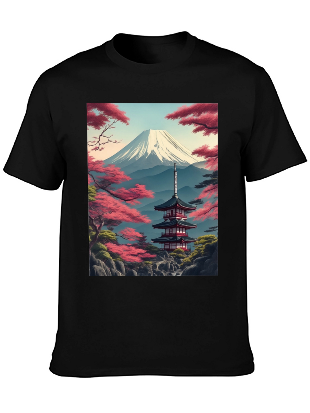 Mount Fuji Pagoda Graphic Tee - Black