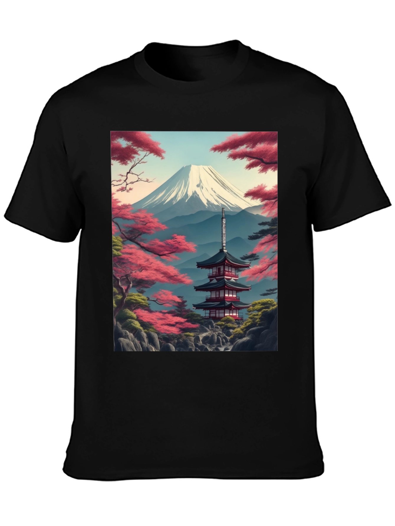 Mount Fuji Pagoda Graphic Tee - Black