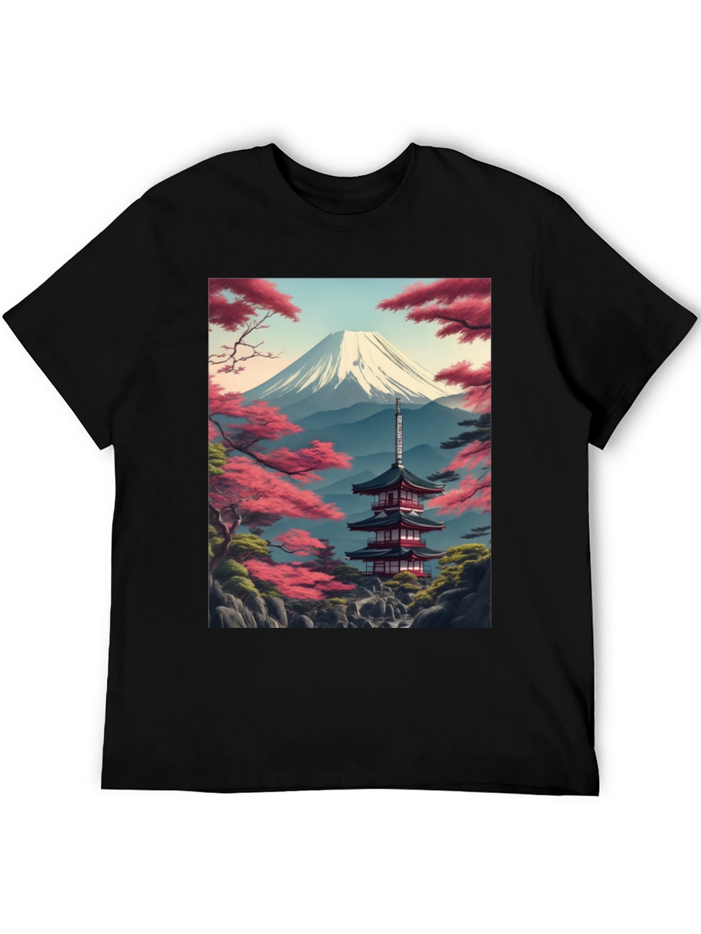 Mount Fuji Pagoda Graphic Tee - Black