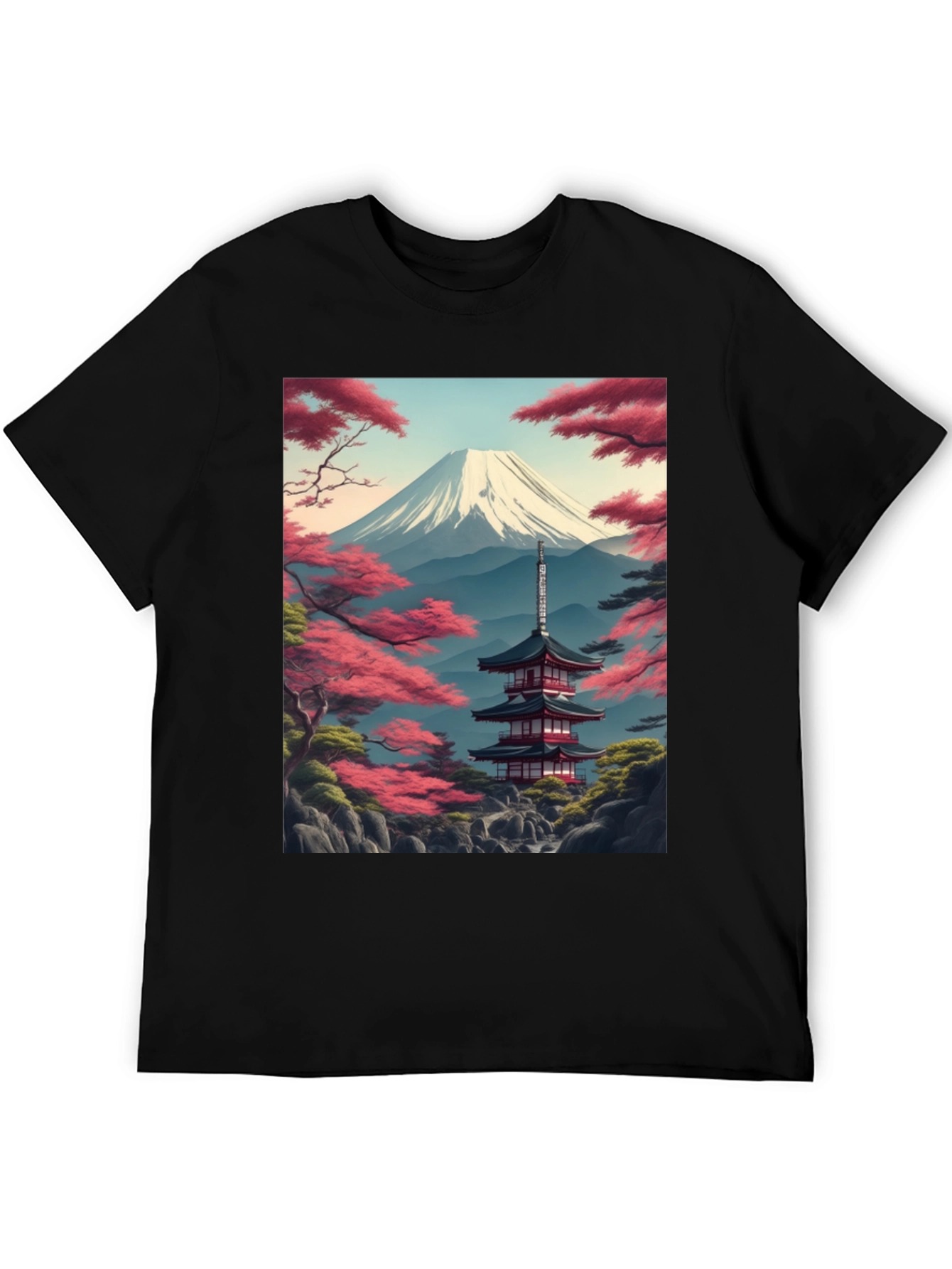 Mount Fuji Pagoda Graphic Tee - Black