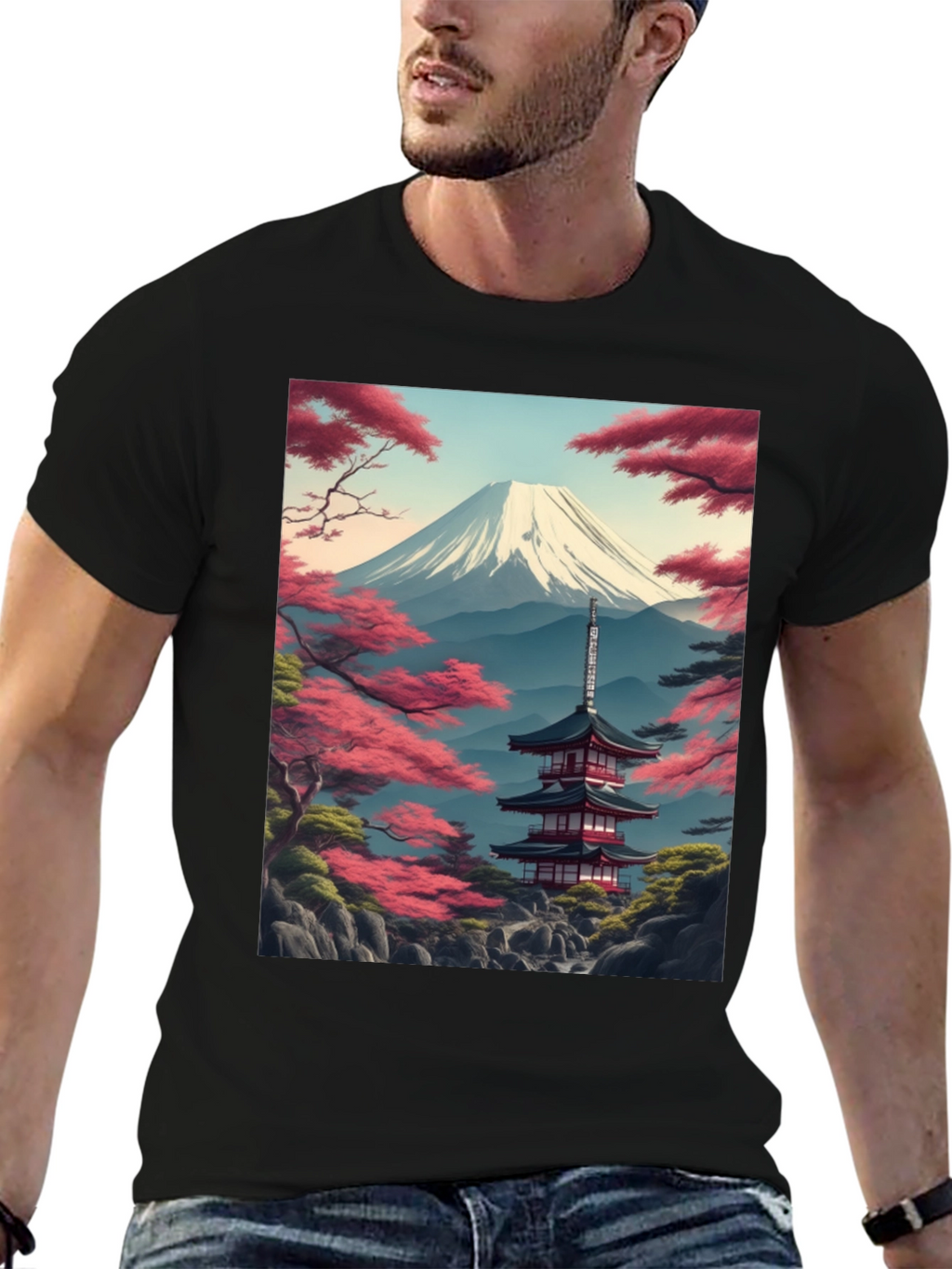 Mount Fuji Pagoda Graphic Tee - Black