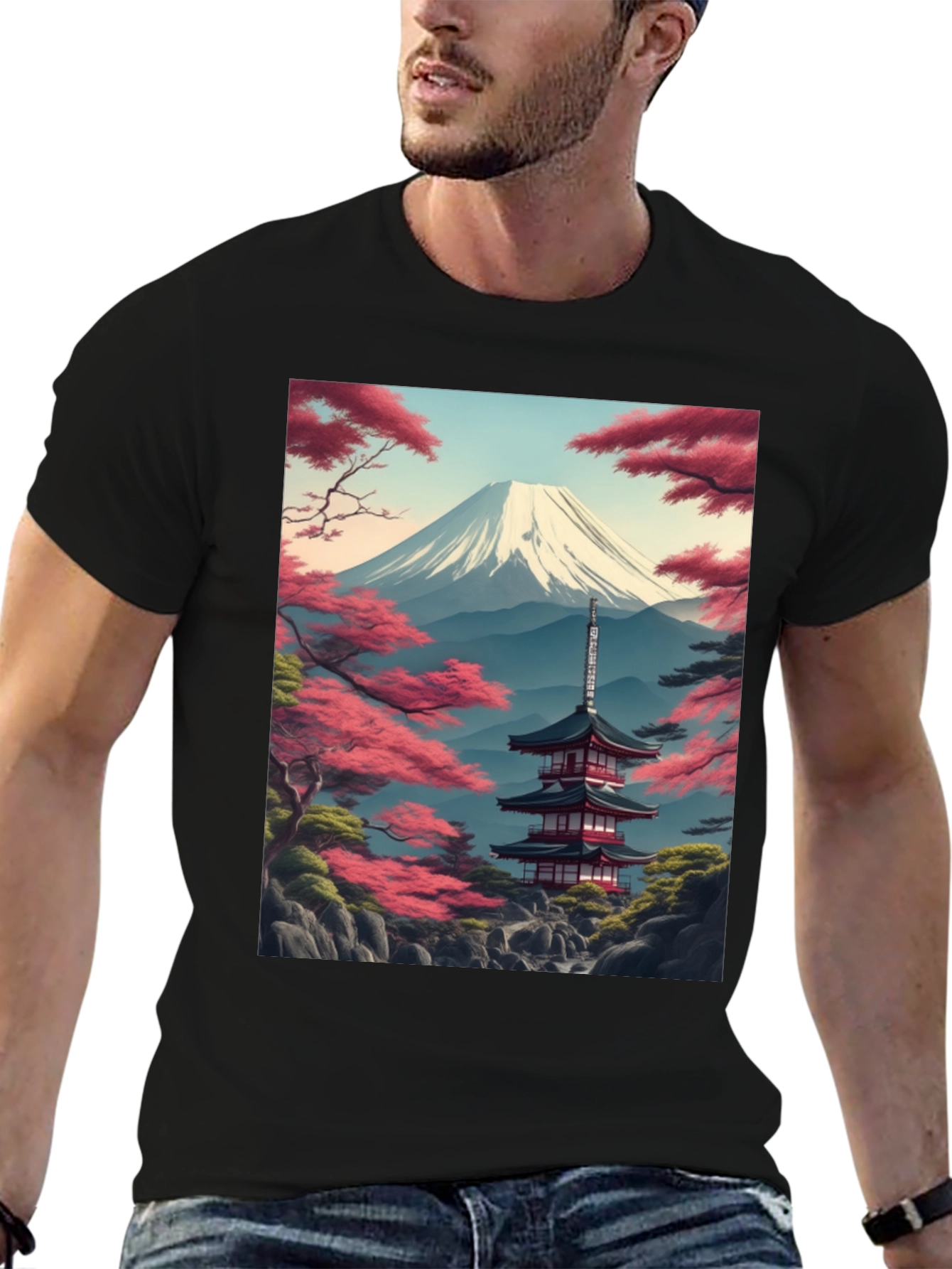 Mount Fuji Pagoda Graphic Tee - Black