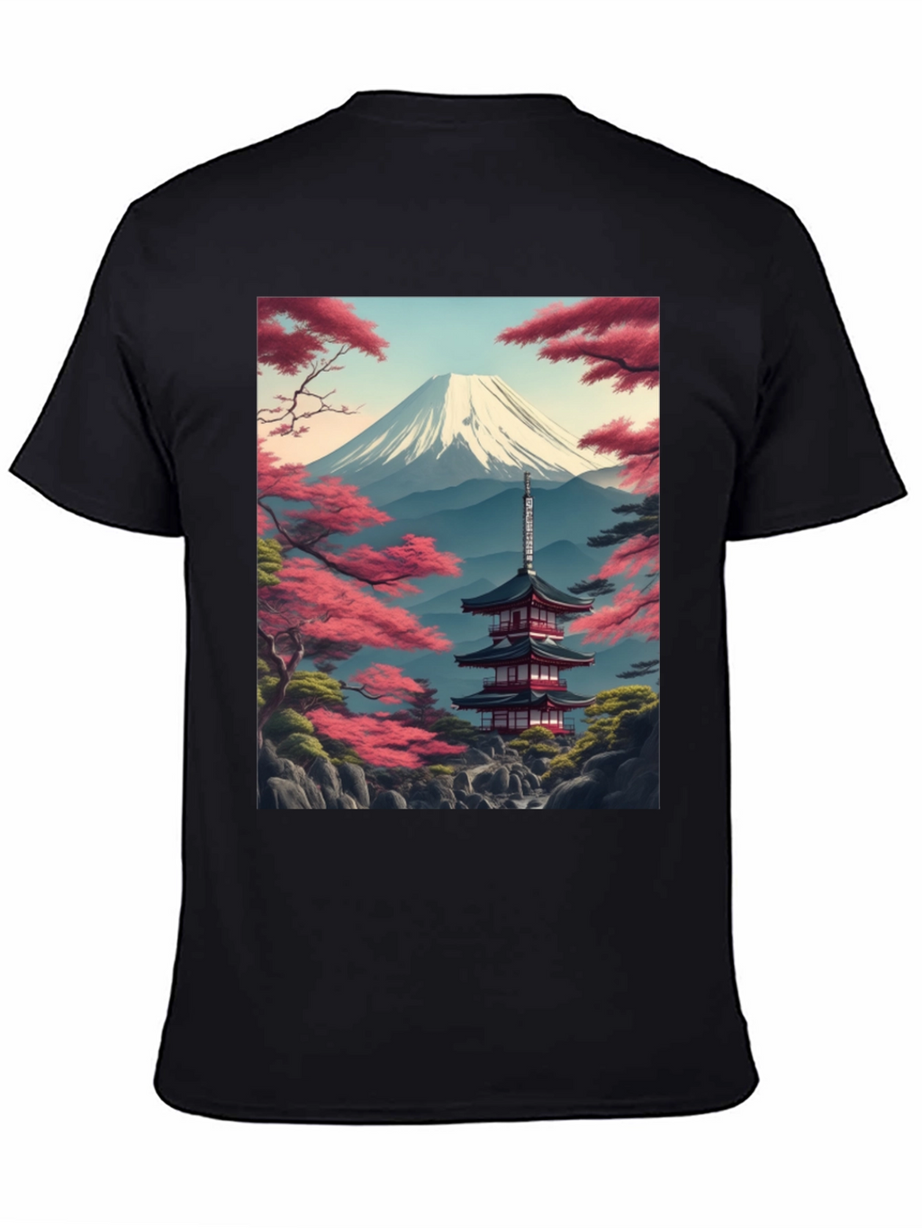 Mount Fuji Pagoda Graphic Tee - Black