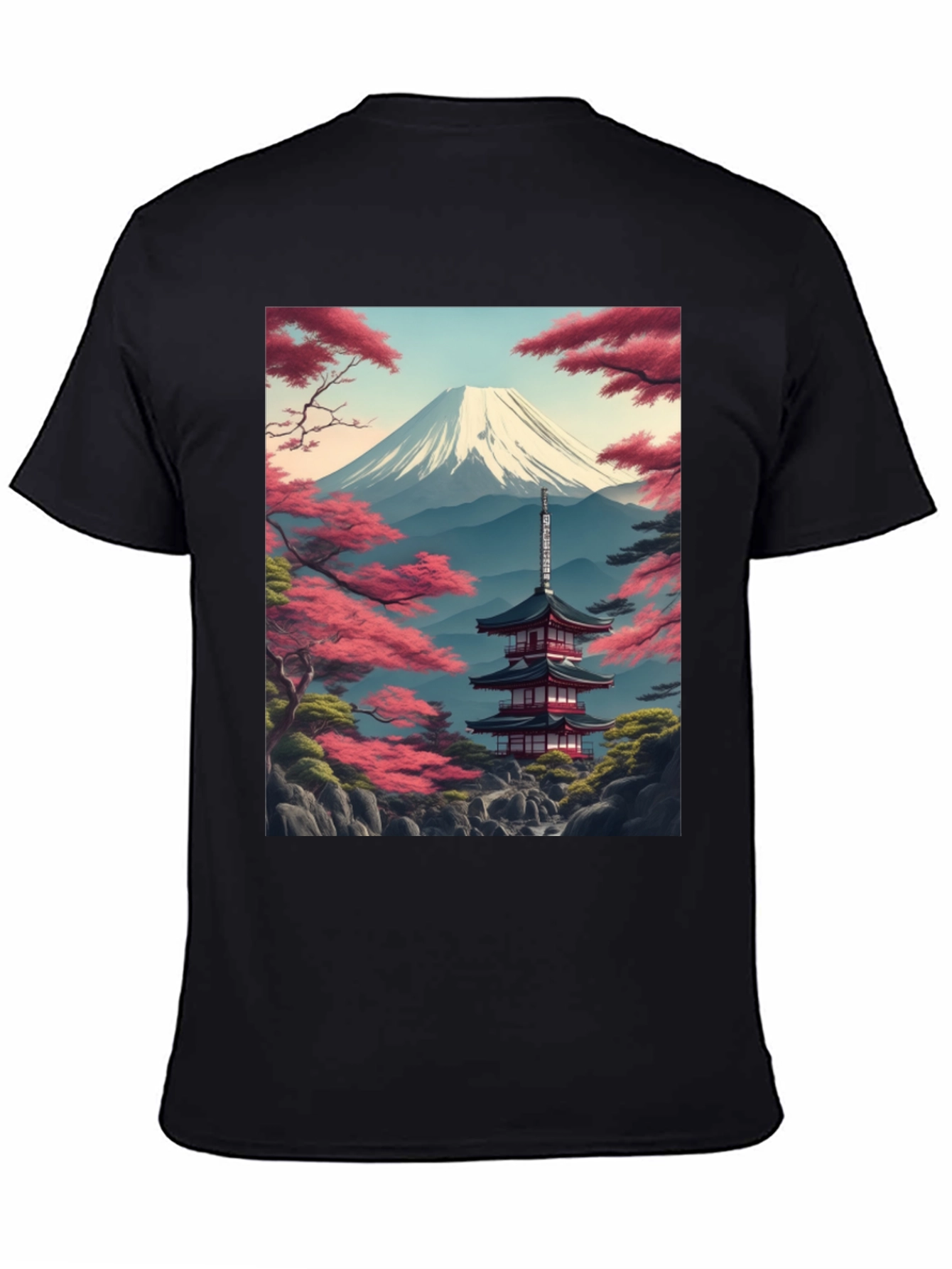Mount Fuji Pagoda Graphic Tee - Black