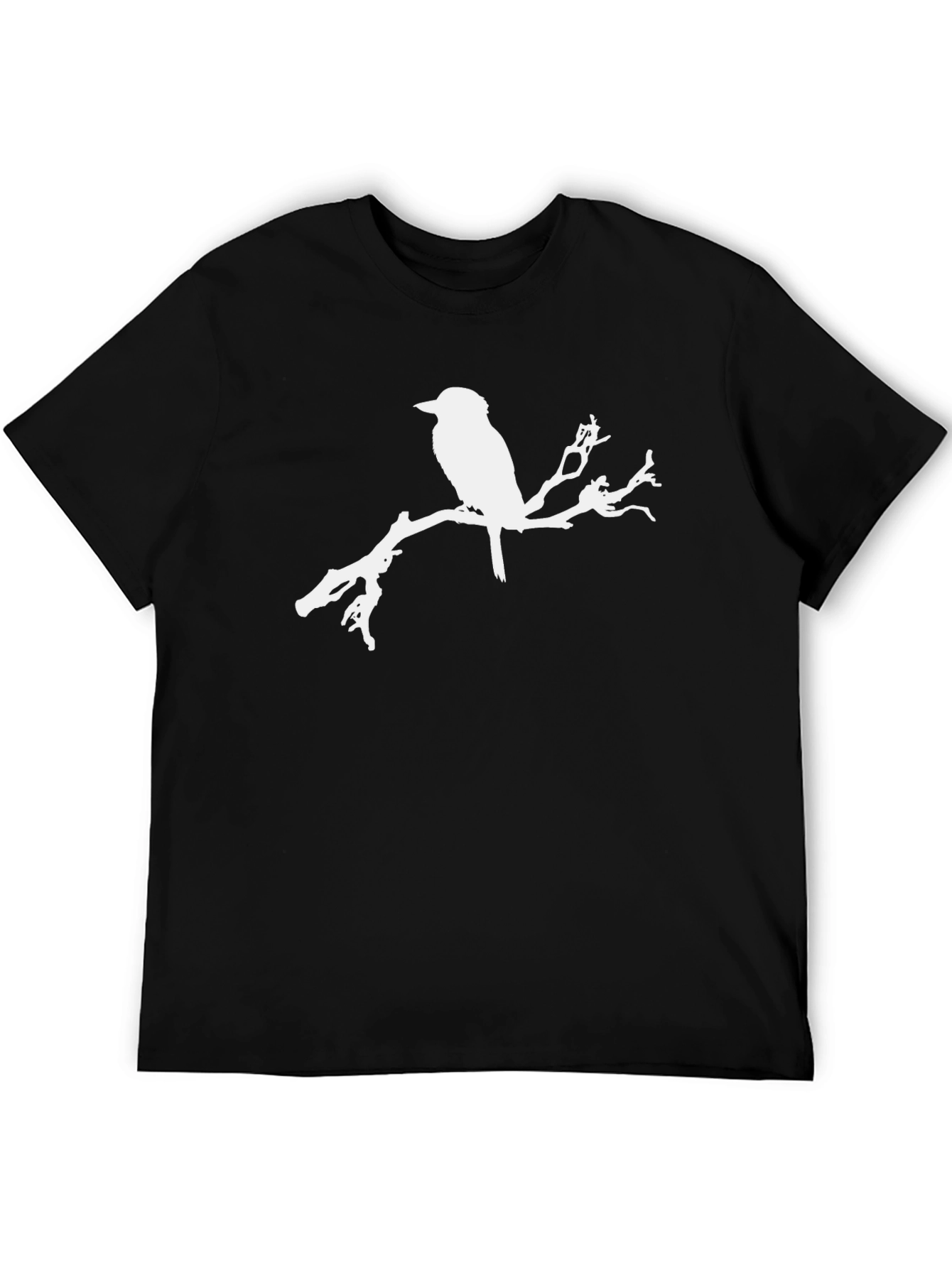 Bird on Branch Graphic Tee - Black Cotton T-Shirt