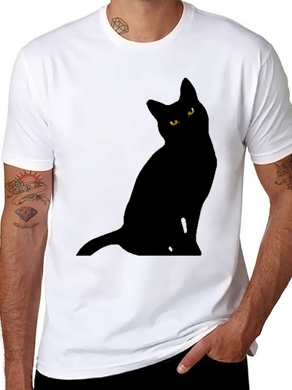 Black Cat Graphic Tee - Mens Crew Neck
