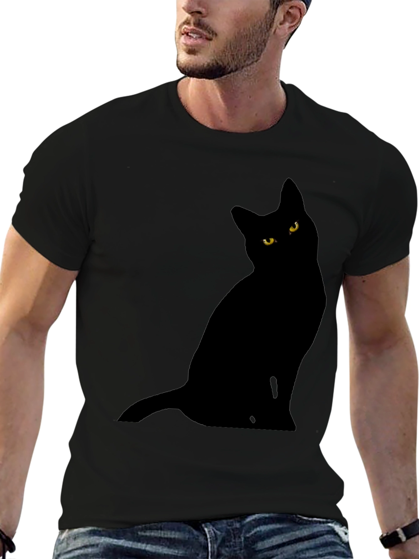 Black Cat Graphic Tee - Mens Crew Neck