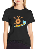 Dog Surfing T-Shirt - Black Cotton Tee
