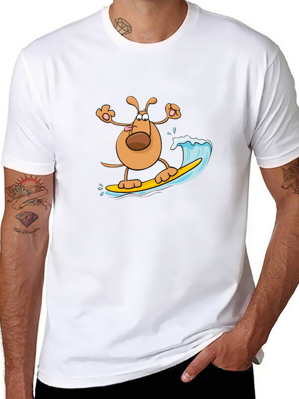 Dog Surfing T-Shirt - Black Cotton Tee