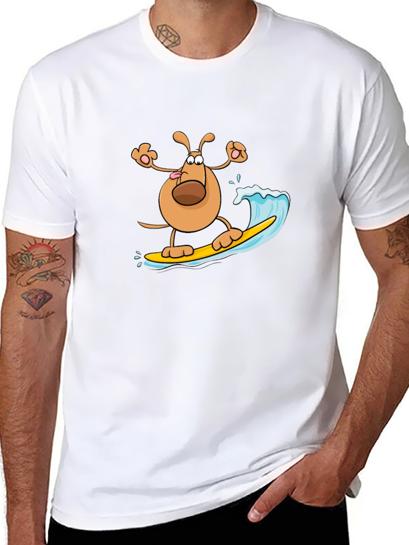 Dog Surfing T-Shirt - Black Cotton Tee