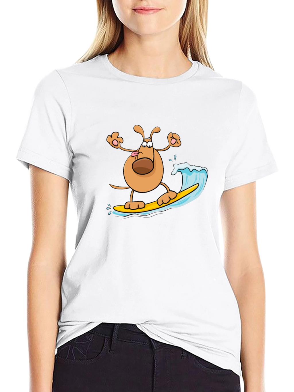 Dog Surfing T-Shirt - Black Cotton Tee
