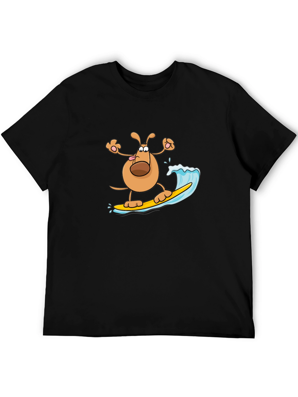 Dog Surfing T-Shirt - Black Cotton Tee