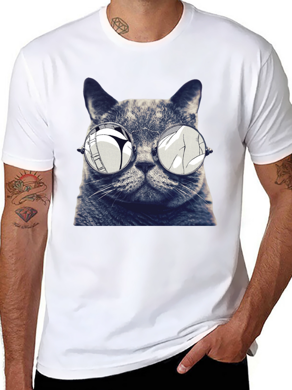 Cat with Glasses Graphic T-Shirt