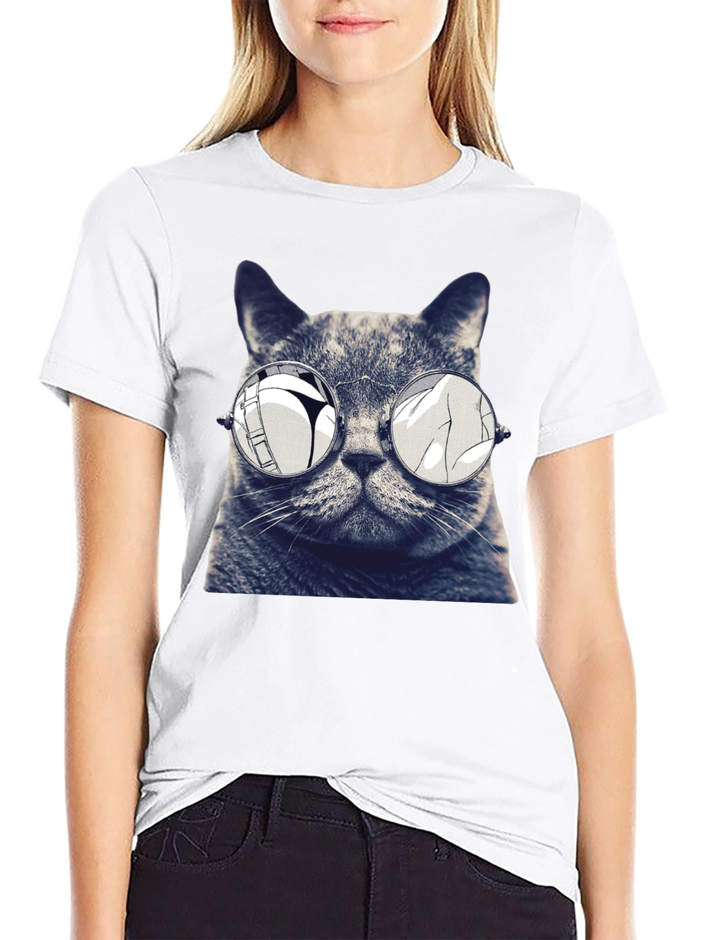 Cat with Glasses Graphic T-Shirt