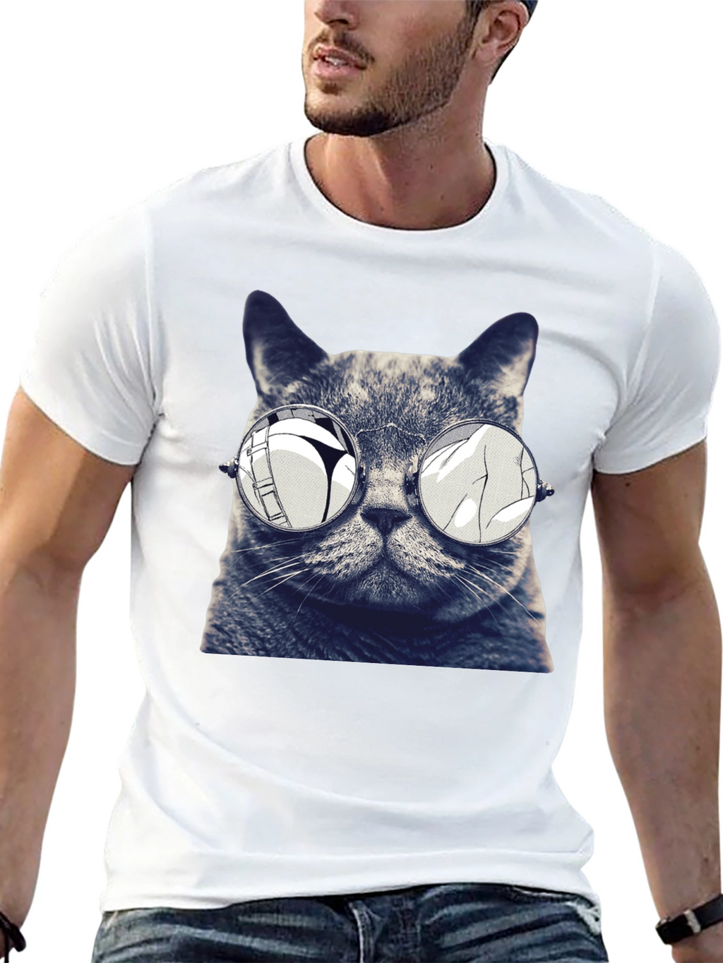 Cat with Glasses Graphic T-Shirt