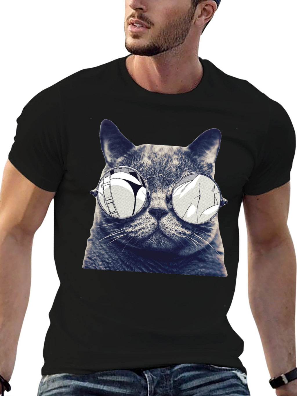 Cat with Glasses Graphic T-Shirt