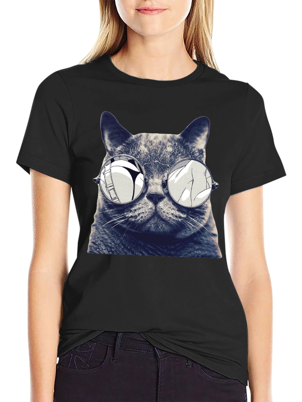 Cat with Glasses Graphic T-Shirt