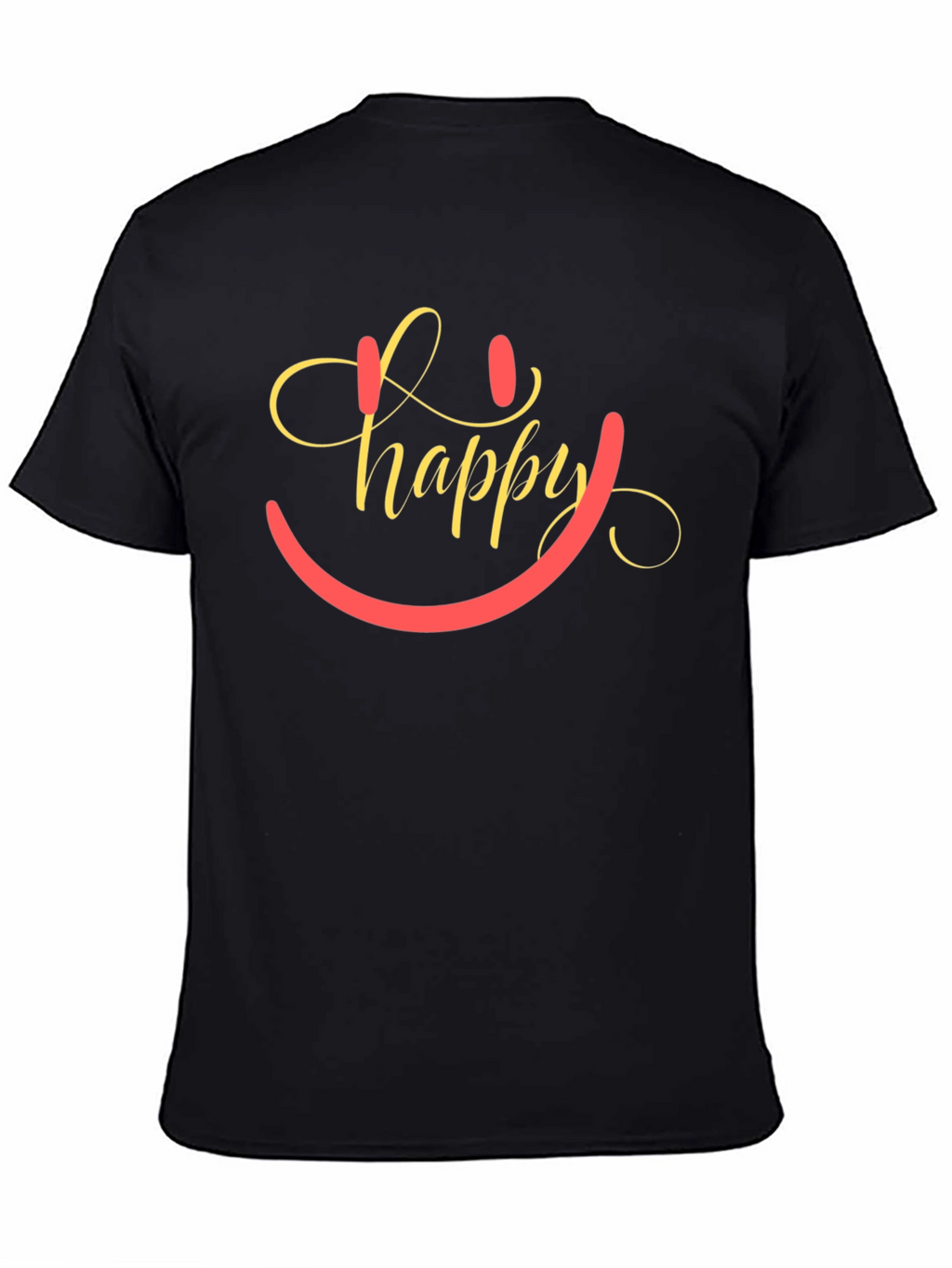 Happy Smiley Face Graphic Tee - Black Cotton Blend