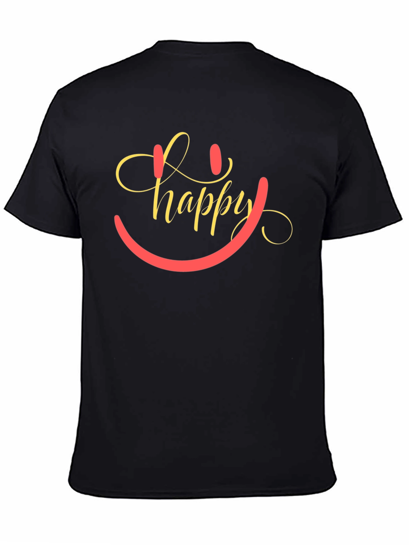 Happy Smiley Face Graphic Tee - Black Cotton Blend