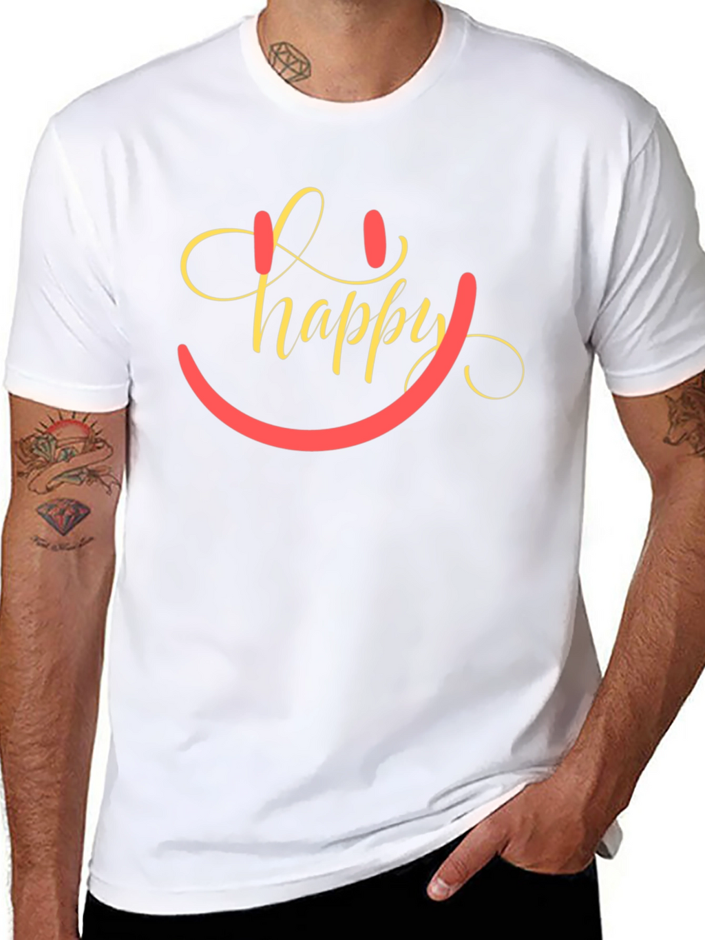 Happy Smiley Face Graphic Tee - Black Cotton Blend