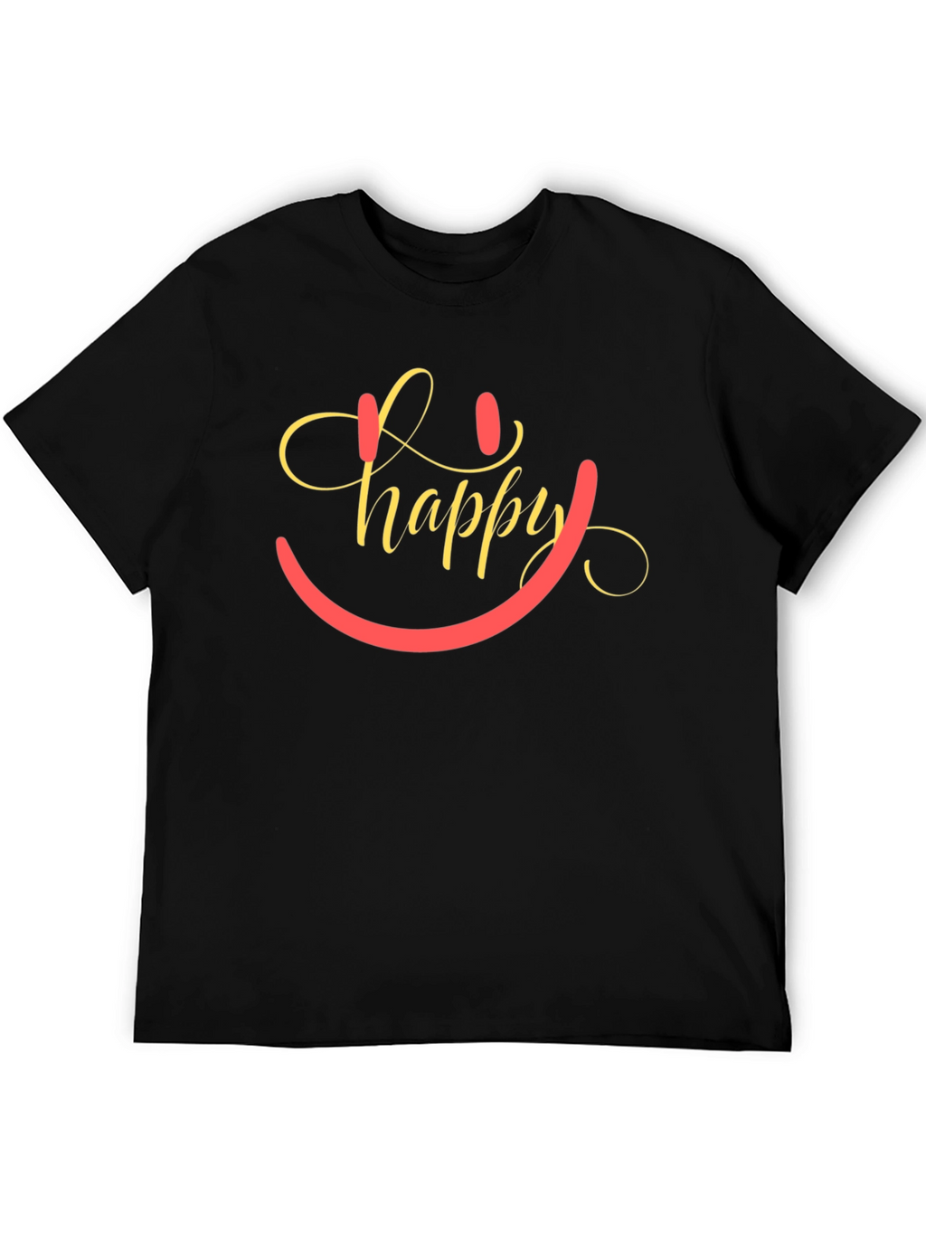 Happy Smiley Face Graphic Tee - Black Cotton Blend