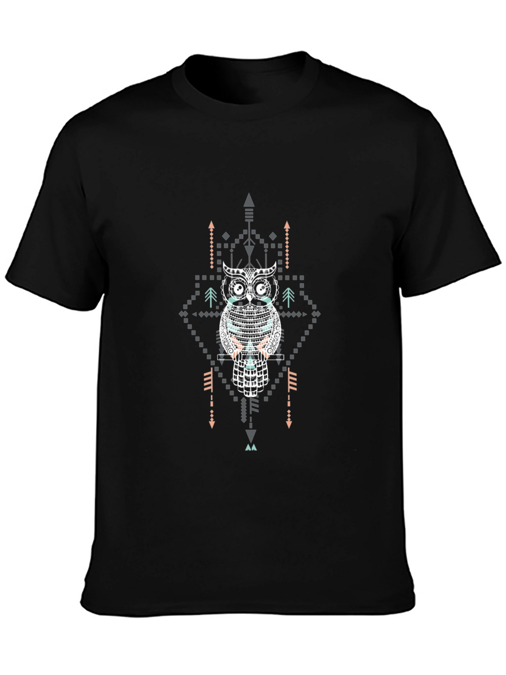 Tribal Owl Graphic Tee - Black Cotton T-Shirt