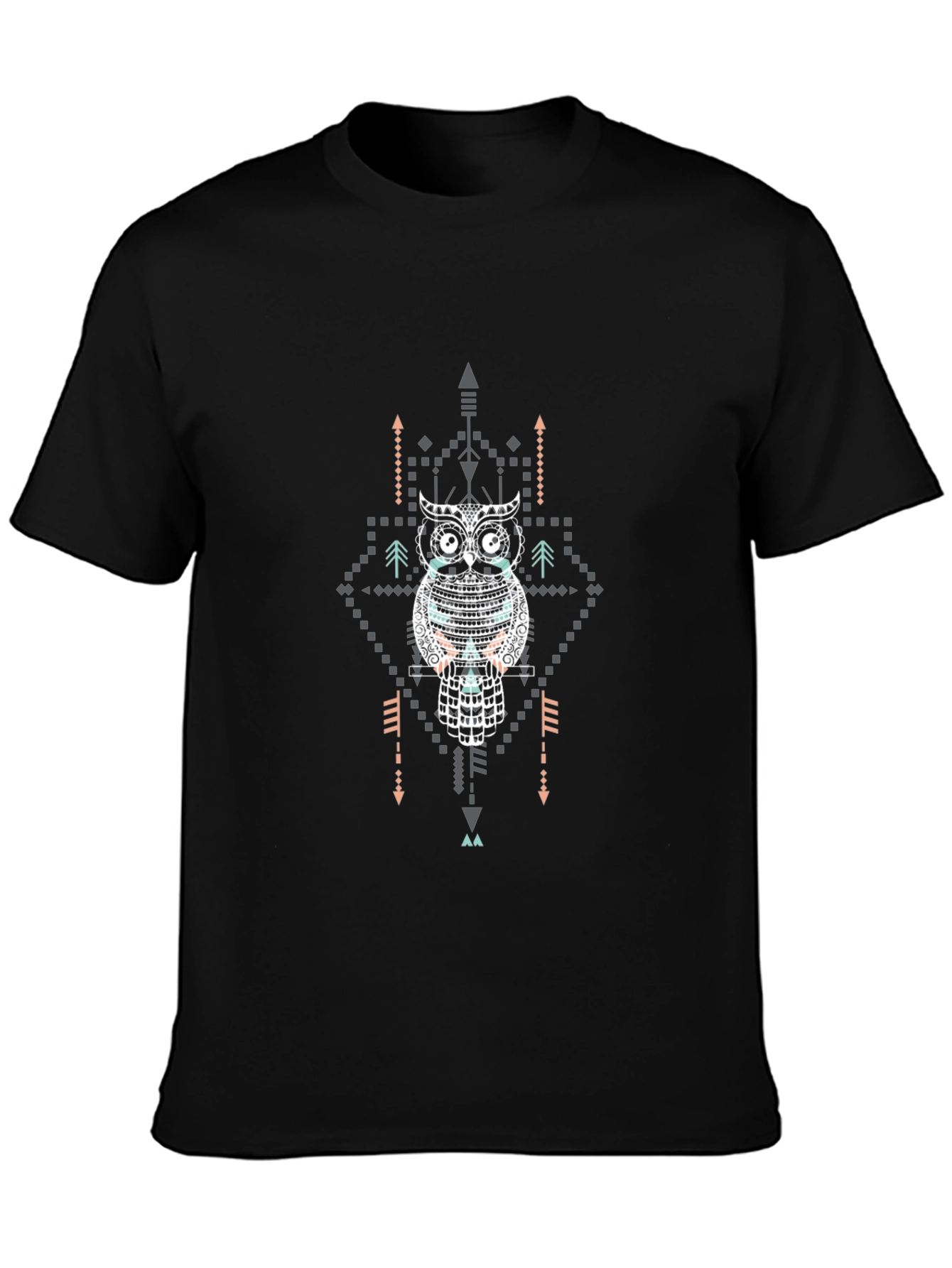Tribal Owl Graphic Tee - Black Cotton T-Shirt