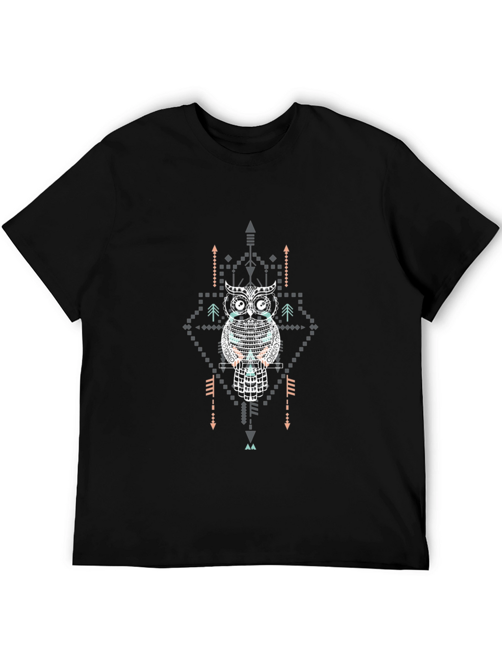 Tribal Owl Graphic Tee - Black Cotton T-Shirt