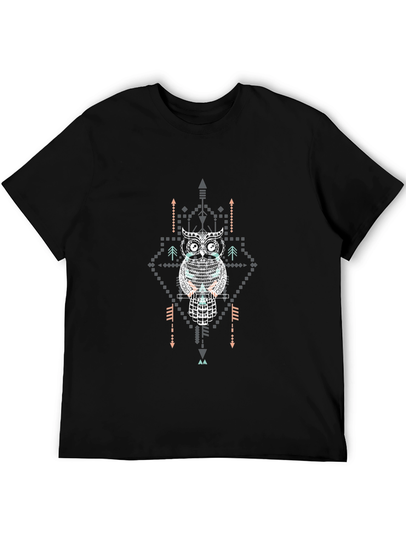 Tribal Owl Graphic Tee - Black Cotton T-Shirt