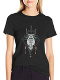 Tribal Owl Graphic Tee - Black Cotton T-Shirt