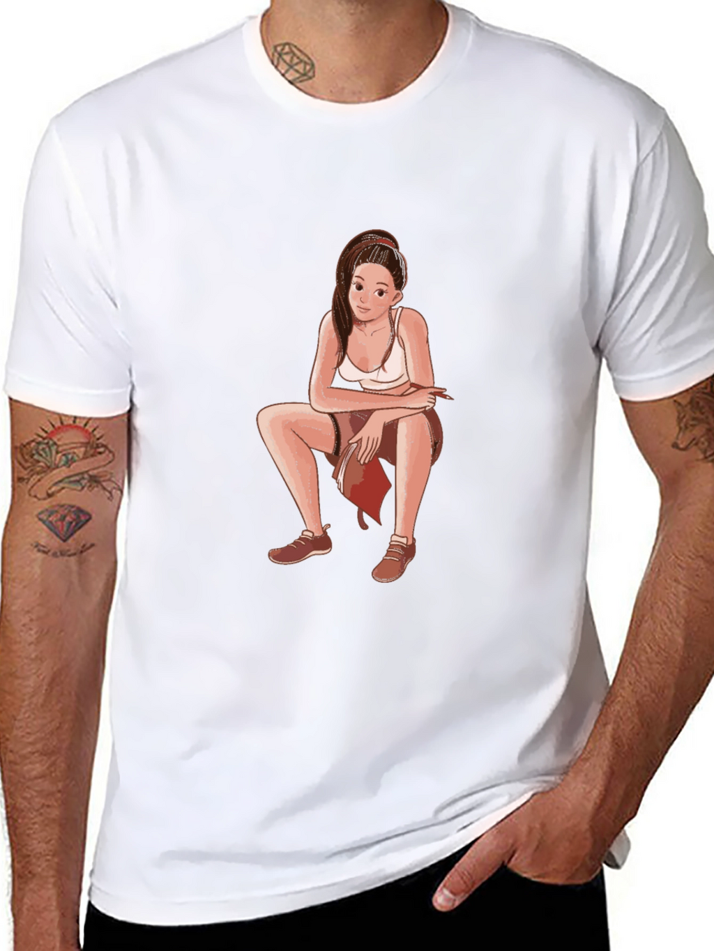 Black T-Shirt with Cartoon Girl Design