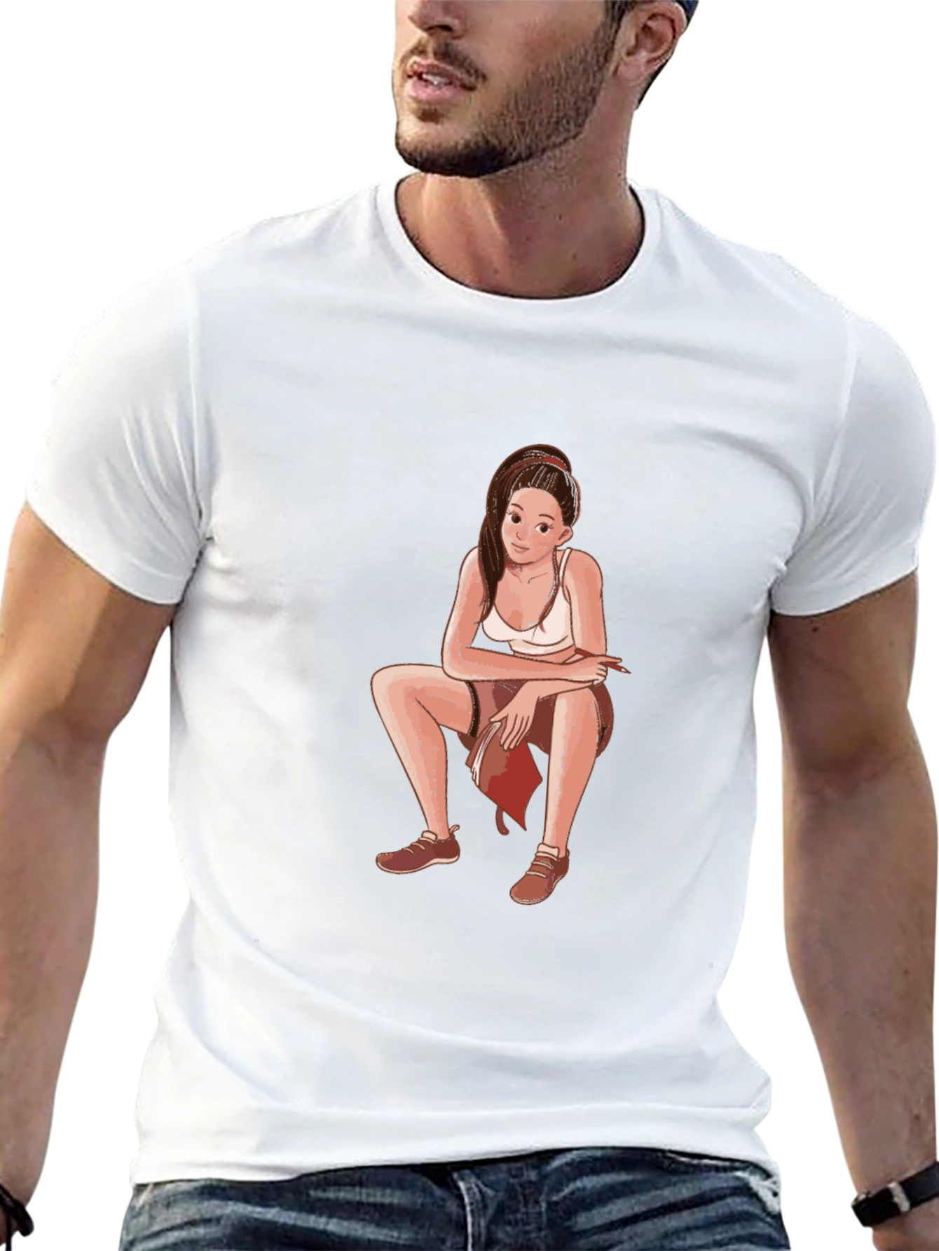 Black T-Shirt with Cartoon Girl Design