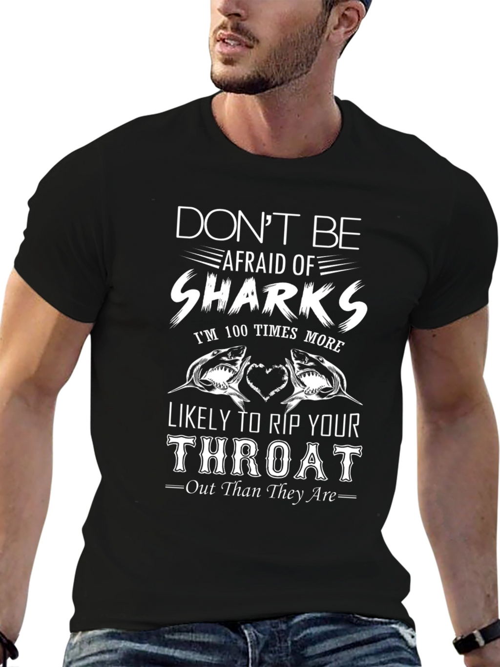 Dont Be Afraid of Sharks Black Graphic Tee